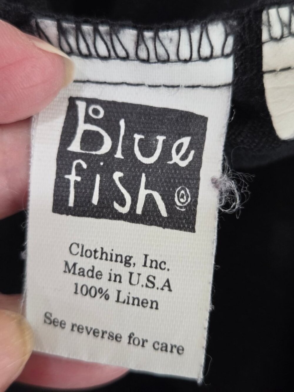 VTG 1996 Blue Fish Linen Maxi Skirt Black Sz 1 Painted Botanical Hem Lagenlook - Picture 9 of 16